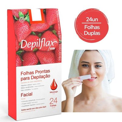 Folhas Prontas Para Depilação Facial Buço Sobrancelha Depilflax Morango 24un