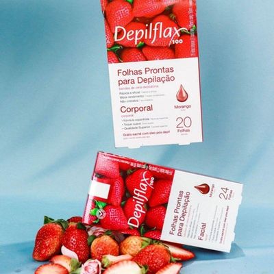 Folhas Prontas Para Depilação Corporal Pernas Depilflax Morango 20un