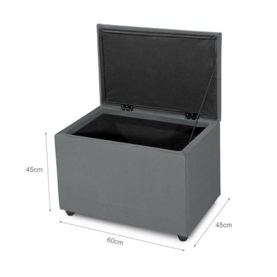 Puff Baú 60cm Porta Treco Madeira Veludo Estofado Premium Cor cinza