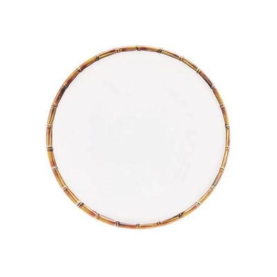 Jogo 4 Pratos Raso 27cm Borda De Bambu Melamina Branco
