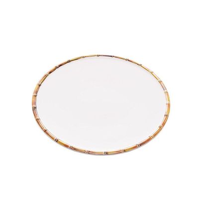 Jogo 4 Pratos Raso 27cm Borda De Bambu Melamina Branco