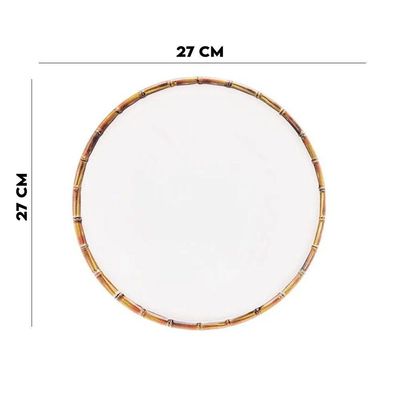Jogo 4 Pratos Raso 27cm Borda De Bambu Melamina Branco