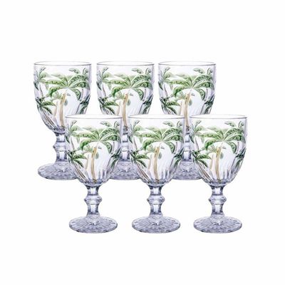 Jogo 8 Taças Vidro Palm Tree 310ml Transparente Class Home