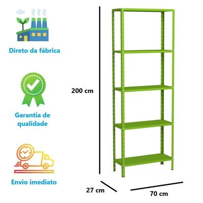 Estante Aço 5 Prateleiras Livros Cozinha Quarto Eaf014 Verde