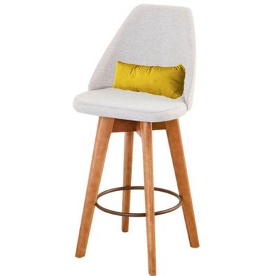 Banqueta Alta Maya Giratória Com Encosto Gourmet Linho Bege e Almofada Suede Amarelo - Aurora Line