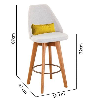 Banqueta Alta Maya Giratória Com Encosto Gourmet Linho Bege e Almofada Suede Amarelo - Aurora Line
