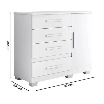 Comoda New Florença Quarto Com 4 Gavetas E 1 Porta - Branco