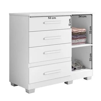 Comoda New Florença Quarto Com 4 Gavetas E 1 Porta - Branco