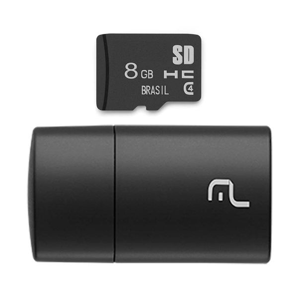 Pen Drive 2 em 1 Leitor USB + Cartão de Memória Classe 4 8GB Preto Multilaser - MC161 MC161