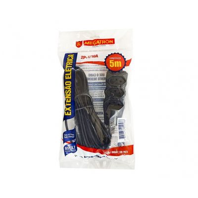 Extensao Megatron Pp Tripolar Biv 05M 3X0,75Mm Preto