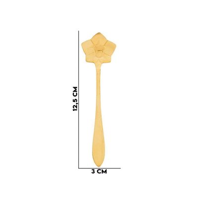 Conjunto 4 Colheres Chá Flores Aço Inox Dourado