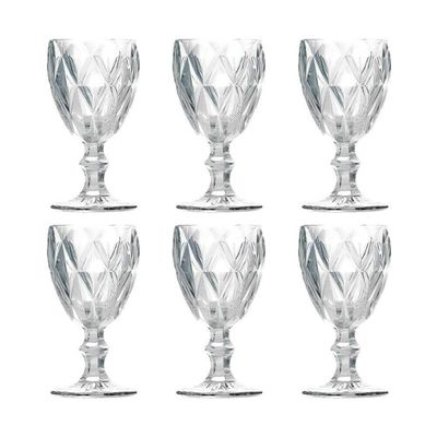 Kit 6 Taças De Vidro Para água Diamante Transparente Emcasatem 340ml