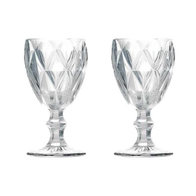 Kit 2 Taças De Vidro Para água Diamante Transparente Emcasatem 340ml