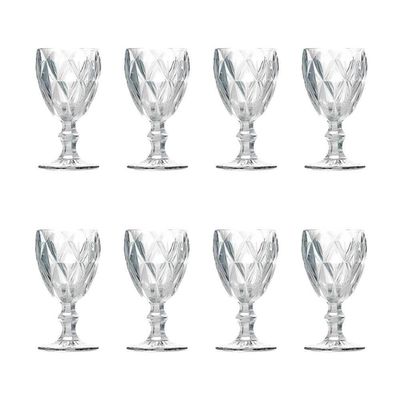 Kit 8 Taças De Vidro Para água Diamante Transparente Emcasatem 340ml