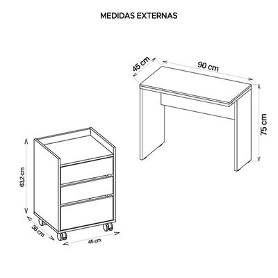 Conjunto Escritório Mesa e Gaveteiro Studio Caemmun