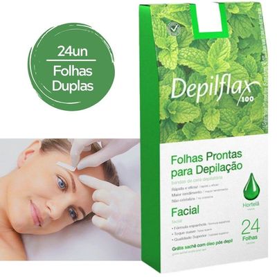 Folhas Prontas Para Depilação Facial Buço Sobrancelha Depilflax Hortelã 24un