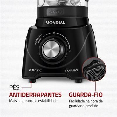 Liquidificador Pratic Turbo Mondial Preto 550W L-98-B 220V