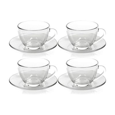 Kit 4 Xícaras De Chá Vidro Com Pires Em Casa Tem 230ml