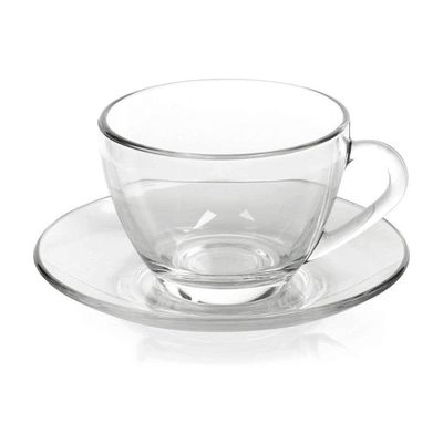 Kit 8 Xícaras De Chá Vidro Com Pires Em Casa Tem 230ml