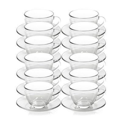 Kit 12 Xícaras De Chá Vidro Com Pires Em Casa Tem 230ml