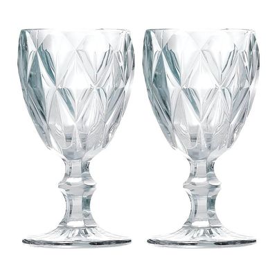 Jogo 2 Taças De Vidro Diamond Diamante Transparente 300ml água Class Home