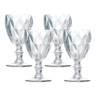 Jogo 4 Taças De Vidro Diamond Diamante Transparente 300ml água Class Home