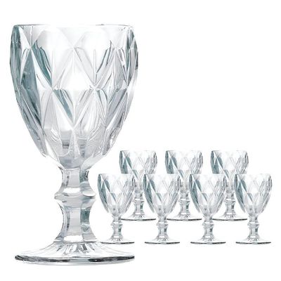 Jogo 8 Taças De Vidro Diamond Diamante Transparente 300ml água Class Home