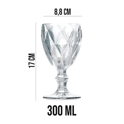 Jogo 8 Taças De Vidro Diamond Diamante Transparente 300ml água Class Home