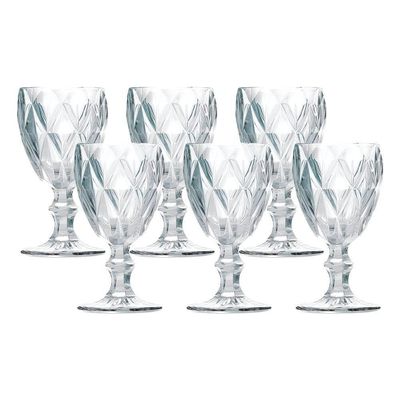 Jogo 6 Taças De Vidro Diamond Diamante Transparente 300ml água Class Home