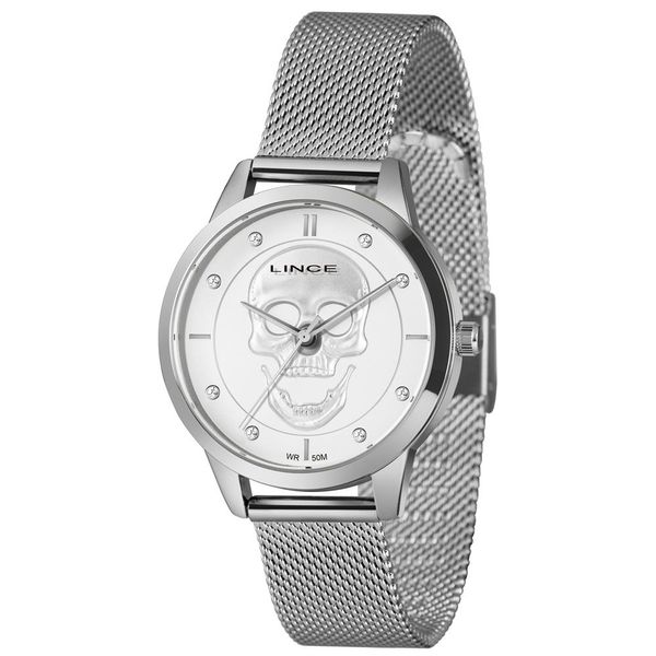 Relógio Lince Feminino Ref:Lrm4809l36 S1sx Caveira Mesh Prateado