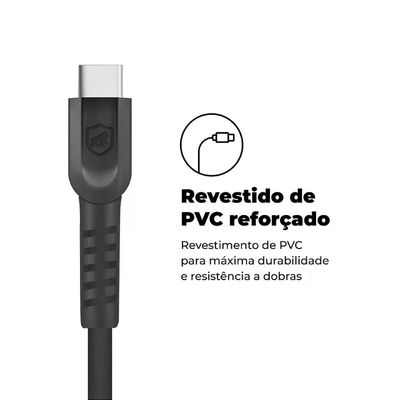 Cabo Dual Shock Tipo C / Type C - Preto - 1,2 m - no Atacado - Caixa Fechada 10 Unidades - Gshield