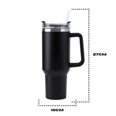 Copo Térmico Grande 1200 Ml Canudo Parede Dupla Cor Preto