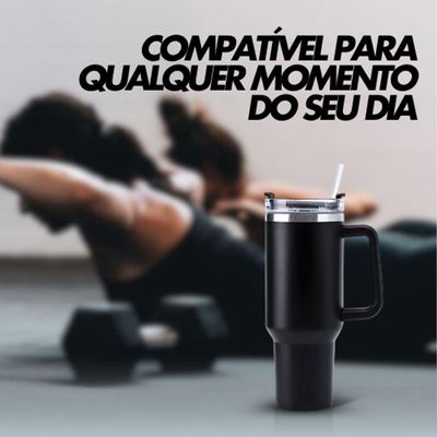 Copo Térmico Grande 1200 Ml Canudo Parede Dupla Cor Preto