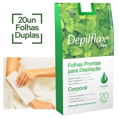 Folhas Prontas Para Depilação Corporal Pernas Depilflax Hortelã 20un