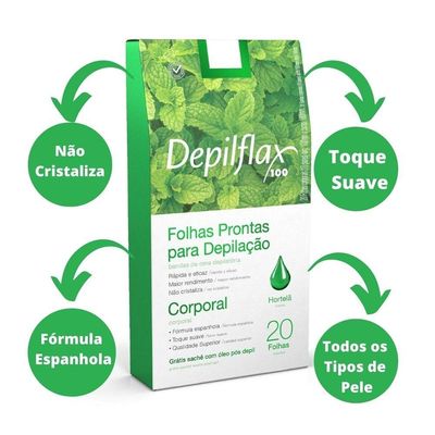 Folhas Prontas Para Depilação Corporal Pernas Depilflax Hortelã 20un
