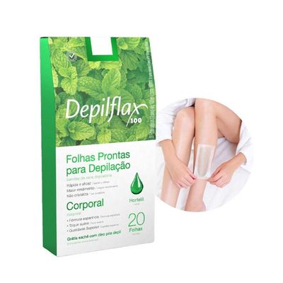 Folhas Prontas Para Depilação Corporal Pernas Depilflax Hortelã 20un