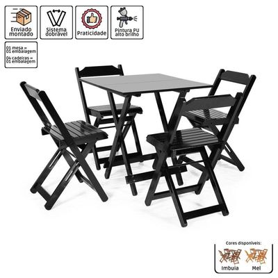 Kit 4 Conjuntos Dobráveis 70 X 70 Com 4 Cadeiras Dobráveis Preto - M.b Móveis