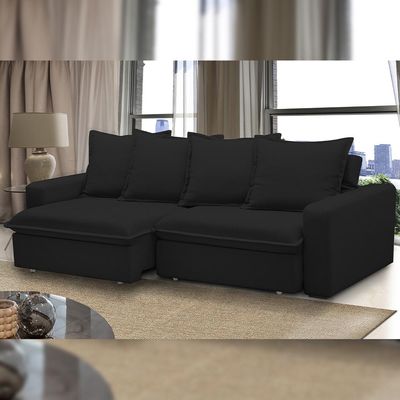 Sofá Retrátil Reclinável Para Sala de Estar Living 195cm Vêneto F04 Veludo Preto - Lyam Decor