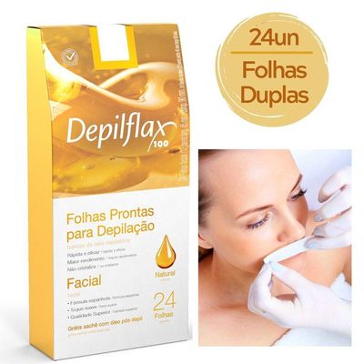 Folhas Prontas Para Depilação Facial Buço Sobrancelha Depilflax Natural 24un