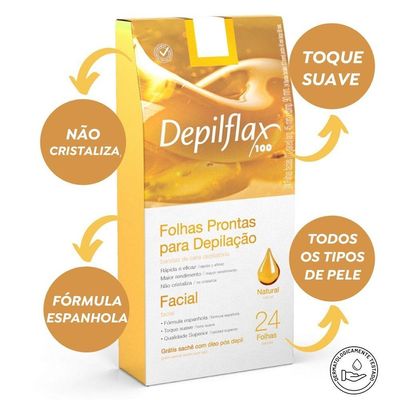 Folhas Prontas Para Depilação Facial Buço Sobrancelha Depilflax Natural 24un