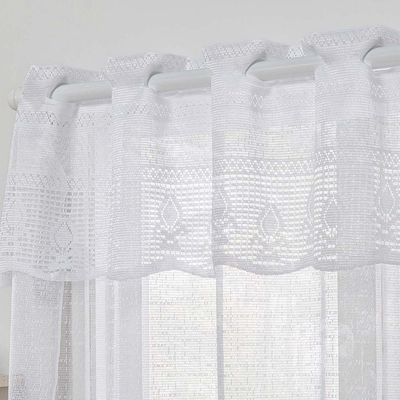 Cortina Para Cozinha Com Bandô Renda Flores 2,00m x 2,50m Varão 2M - Branco