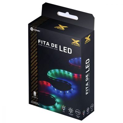 Fita De Led Vx Gaming Rgb Com Controlador Conexão Usb 60 Pontos De Led 1 Metro - Lru1