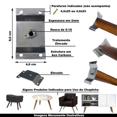 Chapinha Chapa Elevada Fixação Pés Palito Rosca 5/16 Zincado G59