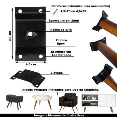 Chapinha Chapa Elevada Fixação Pés Palito Rosca 5/16 Preto G59