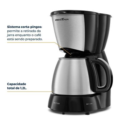 Cafeteira Britânia 32 Cafezinhos 1,2L BCF32B Jarra em Inox 127V