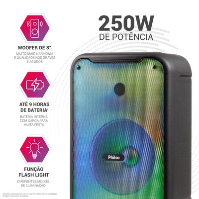Caixa de Som Amplificada Philco Flash Lights  250W PCX3800 Bivolt