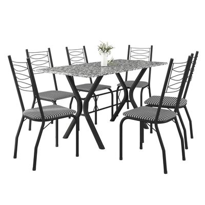 Conjunto de Mesa Retangular Miami Fabone com 6 Cadeiras Estofadas Preto