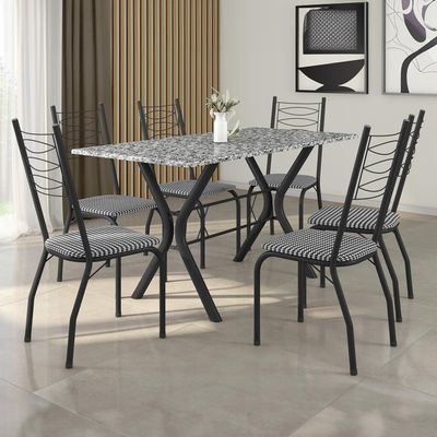 Conjunto de Mesa Retangular Miami Fabone com 6 Cadeiras Estofadas Preto
