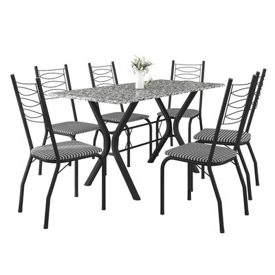Conjunto de Mesa Retangular Miami Fabone com 6 Cadeiras Estofadas Preto