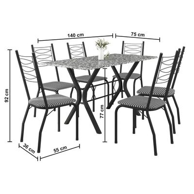 Conjunto de Mesa Retangular Miami Fabone com 6 Cadeiras Estofadas Preto